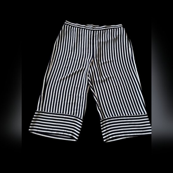 Joseph Ribkoff Navy and White Striped Wide Leg Culotte Pants - Picture 3 of 8